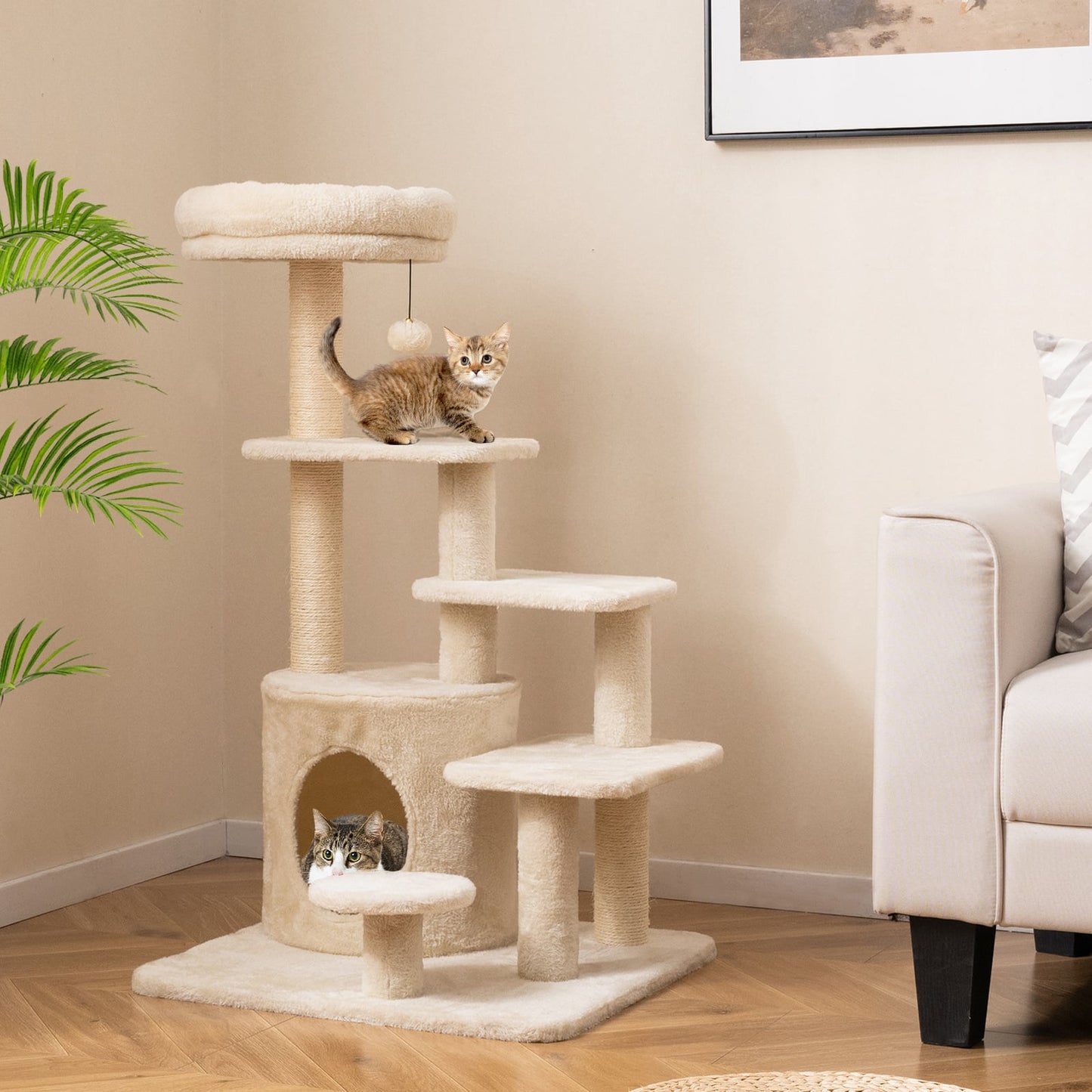 40 Inch Multi-level Cat Tower with Condo and Dangling Jingle Ball-BE