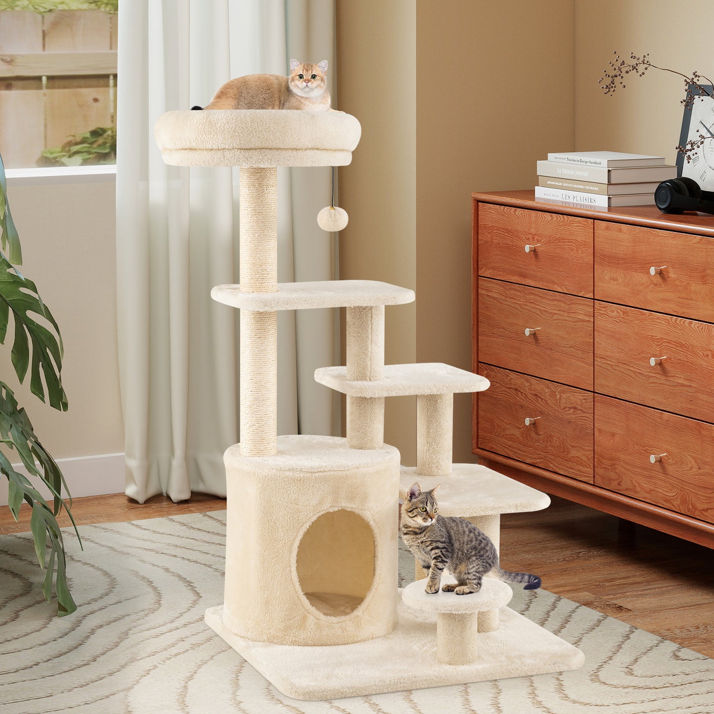 40 Inch Multi-level Cat Tower with Condo and Dangling Jingle Ball-BE