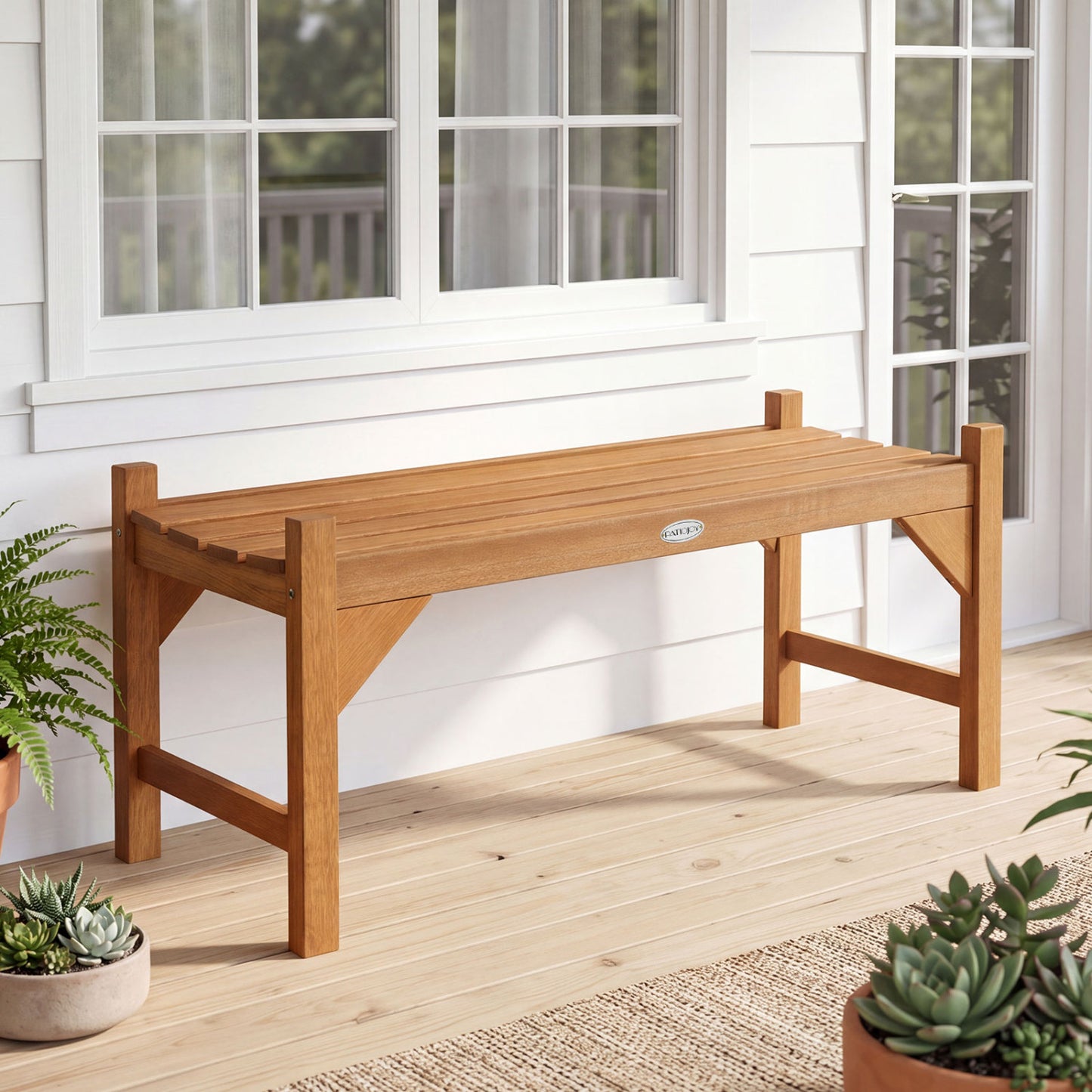 40 Inch Outdoor Bench with Slatted Contoured Seat for Deck Entryway-1 Piece