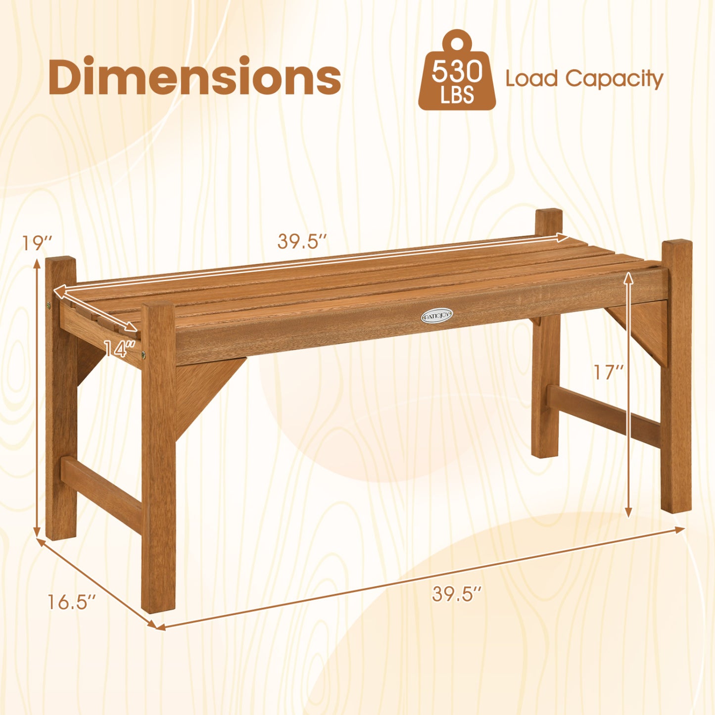 40 Inch Outdoor Bench with Slatted Contoured Seat for Deck Entryway-1 Piece