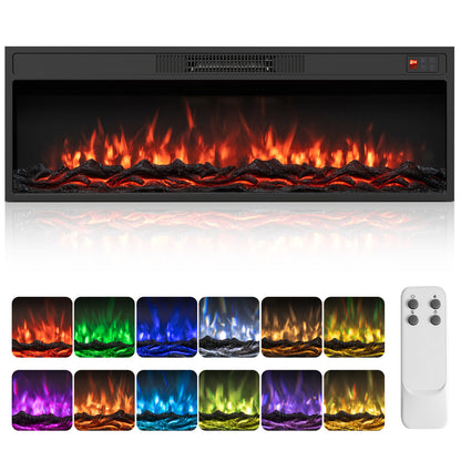 36 Inch Recessed Electric Fireplace Heater with Adjustable Flame Colors & Brightness