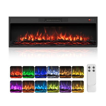 36 Inch Recessed Electric Fireplace Heater with Adjustable Flame Colors & Brightness