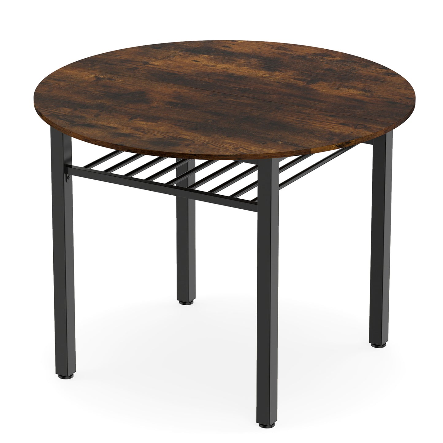 Gray 40-inch round kitchen table with storage shelf and metal frame, ideal for dining with 4 people, by Wilsons Home Store.