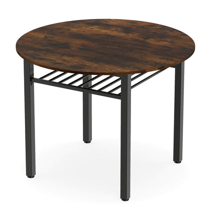 Gray 40-inch round kitchen table with storage shelf and metal frame, ideal for dining with 4 people, by Wilsons Home Store.