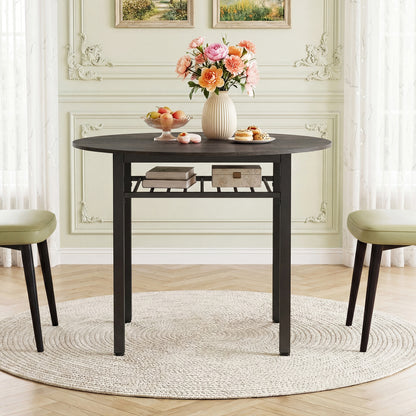Gray 40-inch round kitchen table with storage shelf and metal frame, suitable for 4 people, by Wilsons Home Store