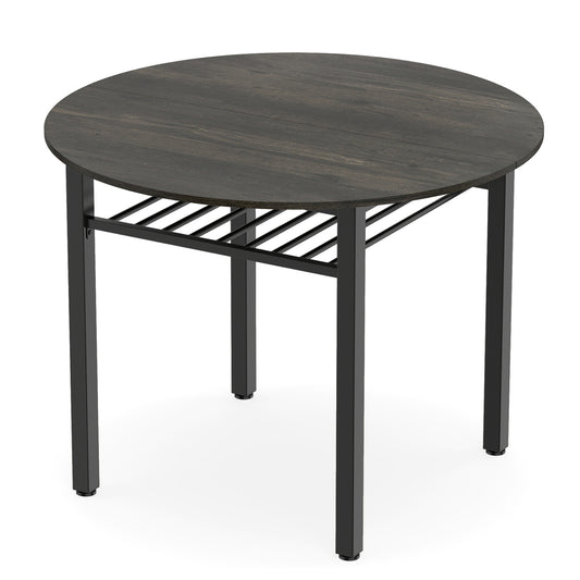 40” Round Kitchen Table with Storage Shelf and Metal Frame for 4 People-Gray