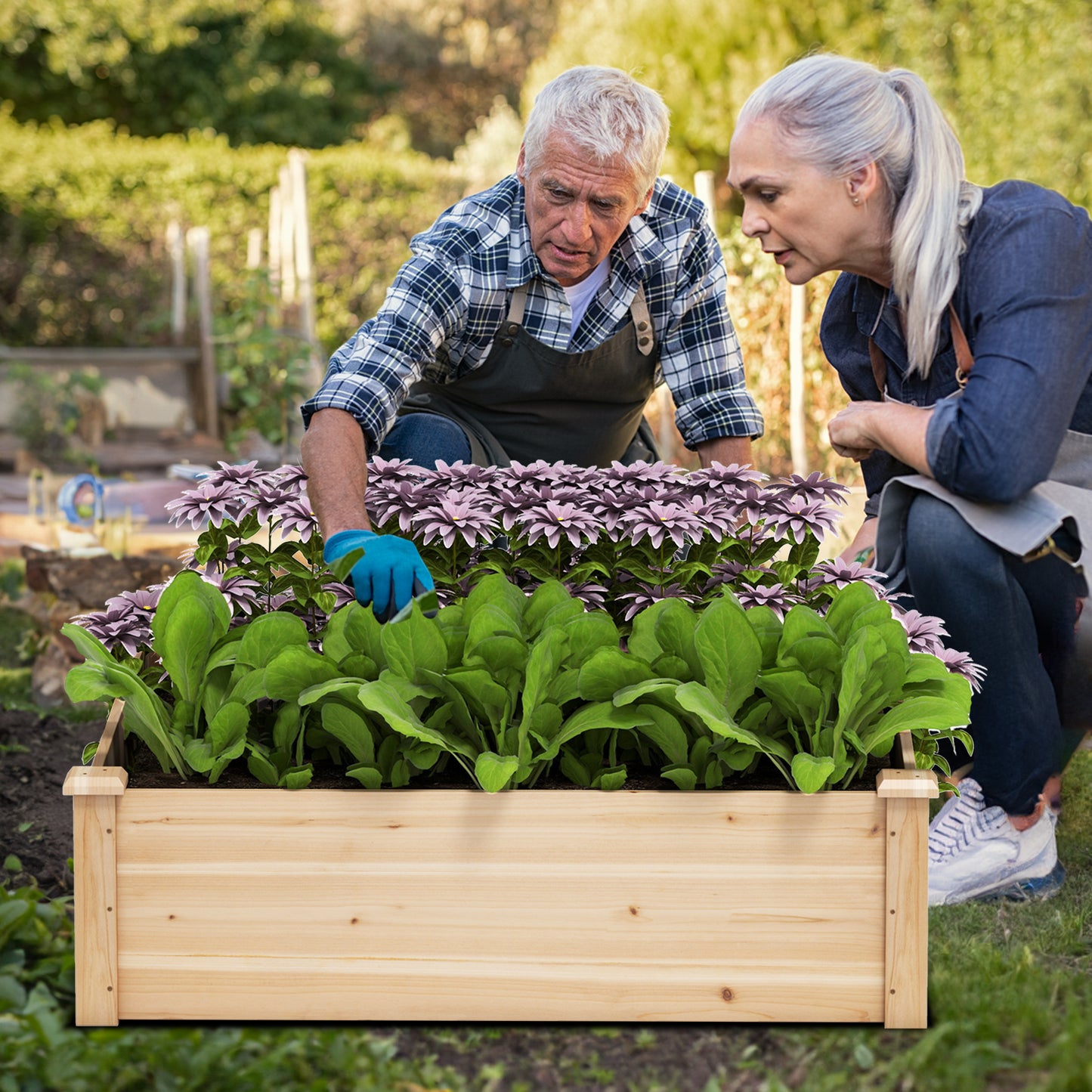 40" x 40" Outdoor Wood Raised Garden Bed-Natural