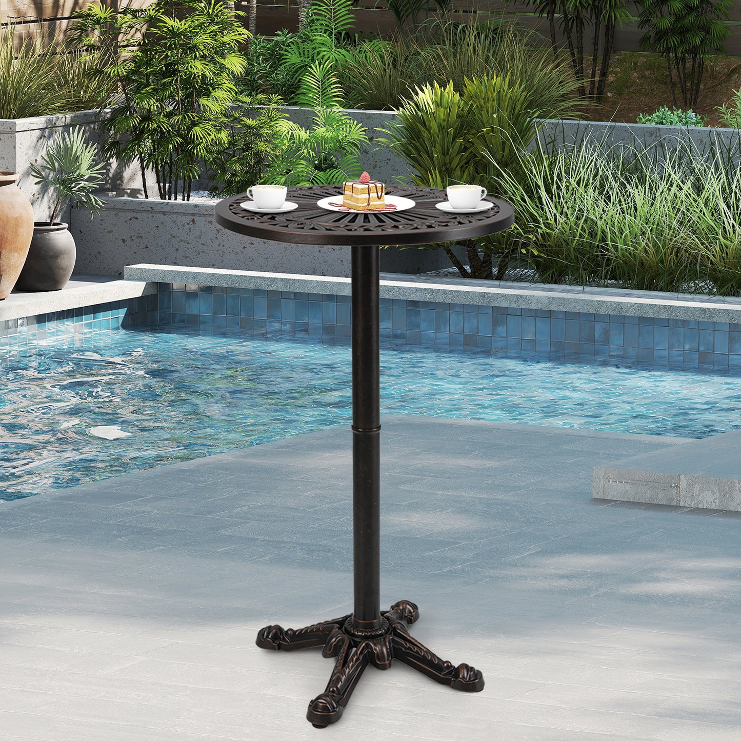 41.5 Inch Patio Round Bar Table Cast Aluminum Bistro Table for Garden-Bronze