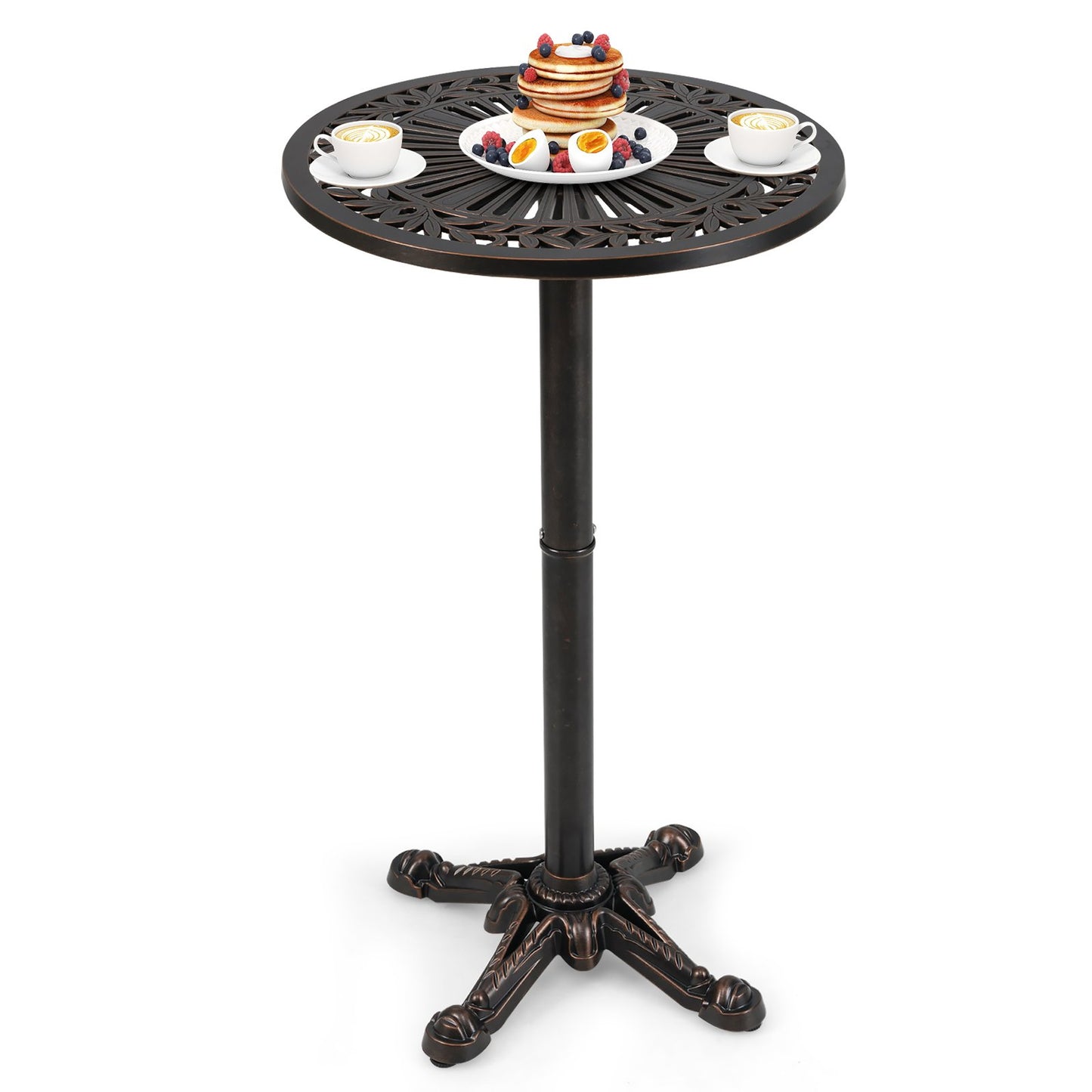 41.5 Inch Patio Round Bar Table Cast Aluminum Bistro Table for Garden-Bronze