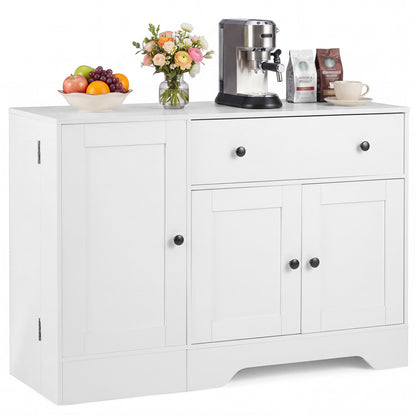 41.5” Modern Coffee Bar Cabinet with 3 Doors and Rolling Wheel-White