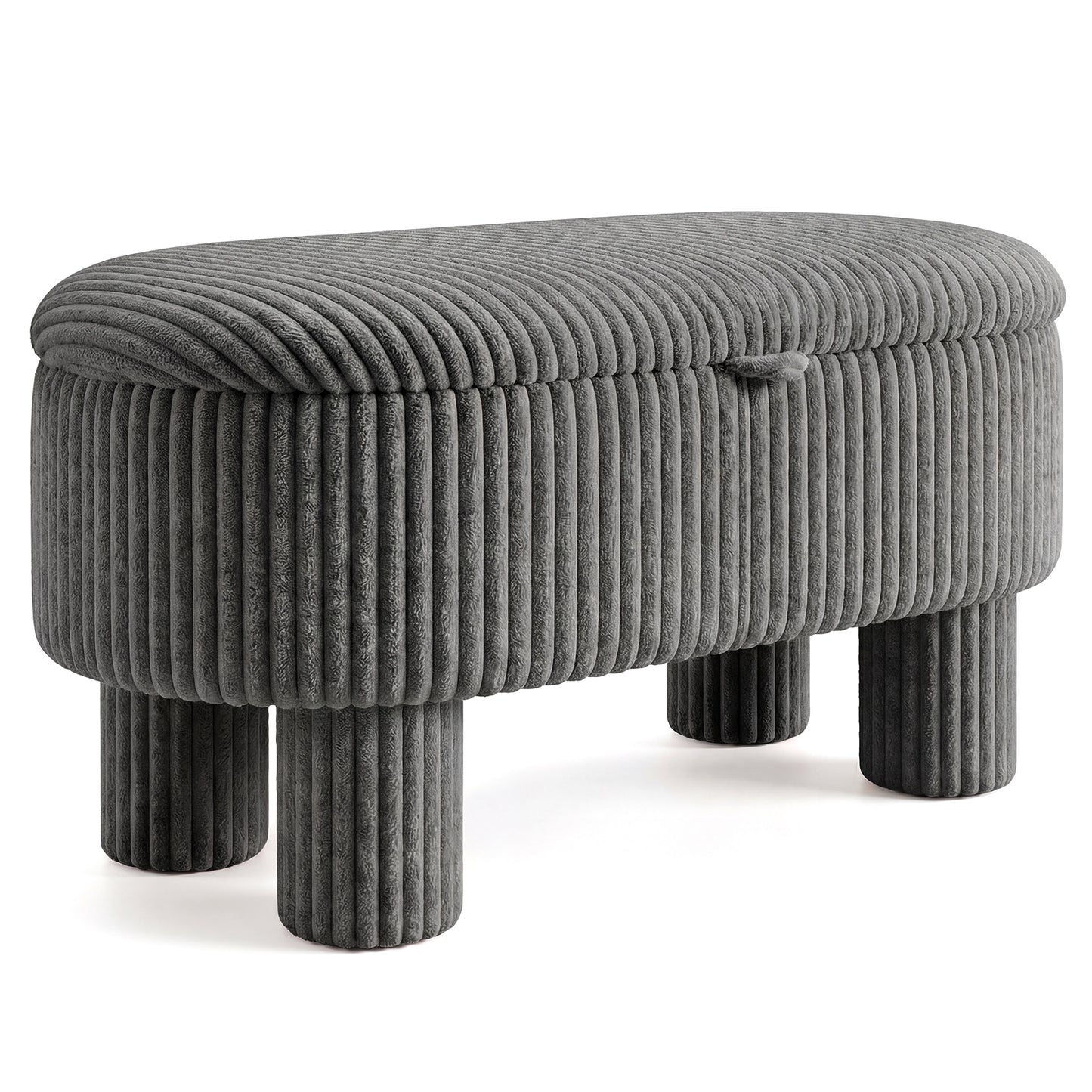 42 Inch Storage Ottoman Bench Corduroy Fabric Upholstered Foot Stool-Beige