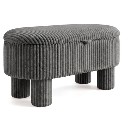 42 Inch Storage Ottoman Bench Corduroy Fabric Upholstered Foot Stool-Beige