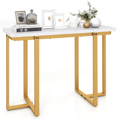 42 Inches Modern Faux Marble Entryway Table with Geometric Metal Frame-Black