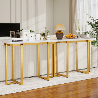 42 Inches Modern Faux Marble Entryway Table with Geometric Metal Frame-Black