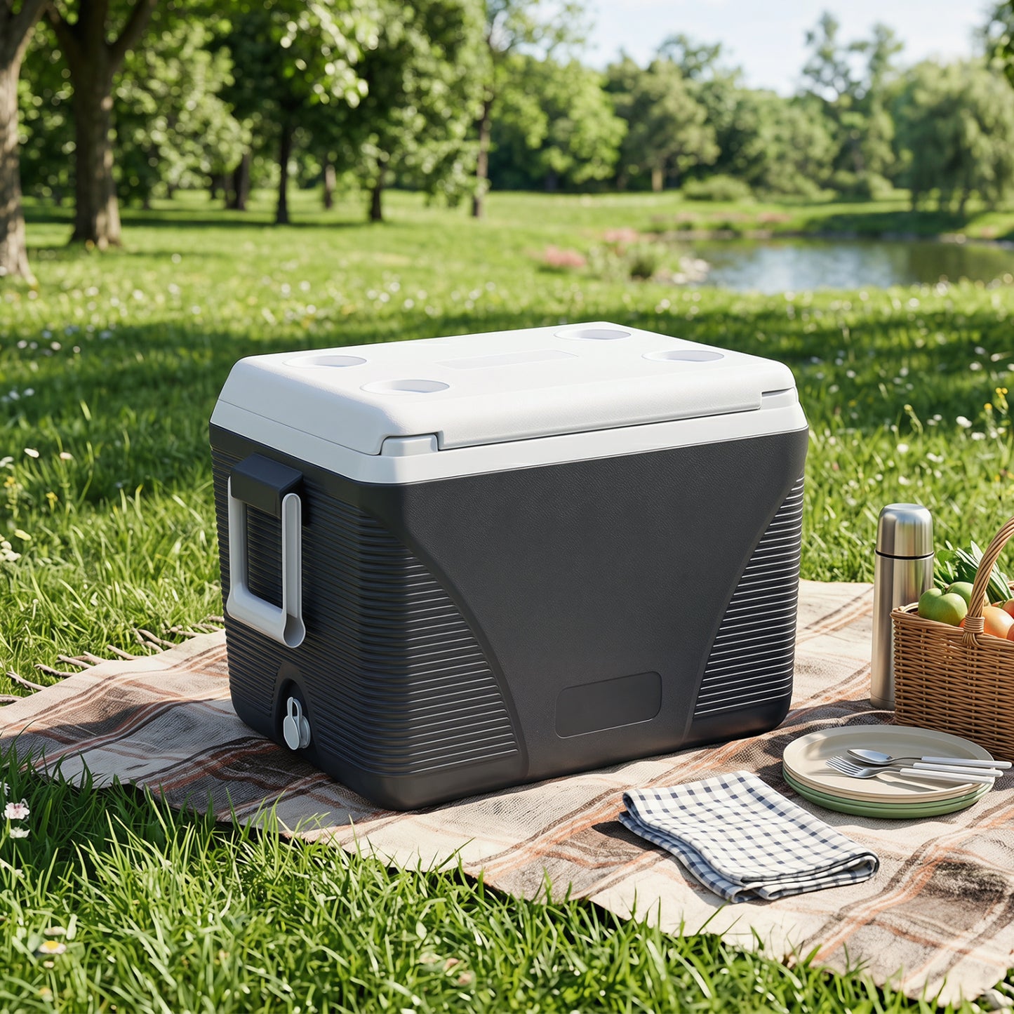43.3 Quart Portable Hard Coolerwith Handles and 4 Cup Holders-Black