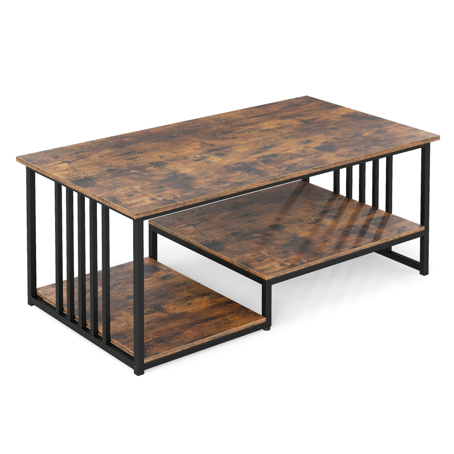 Oak 43.5-inch coffee table with two-tier open storage shelf, modern furniture piece for living room from Wilsons Home Store