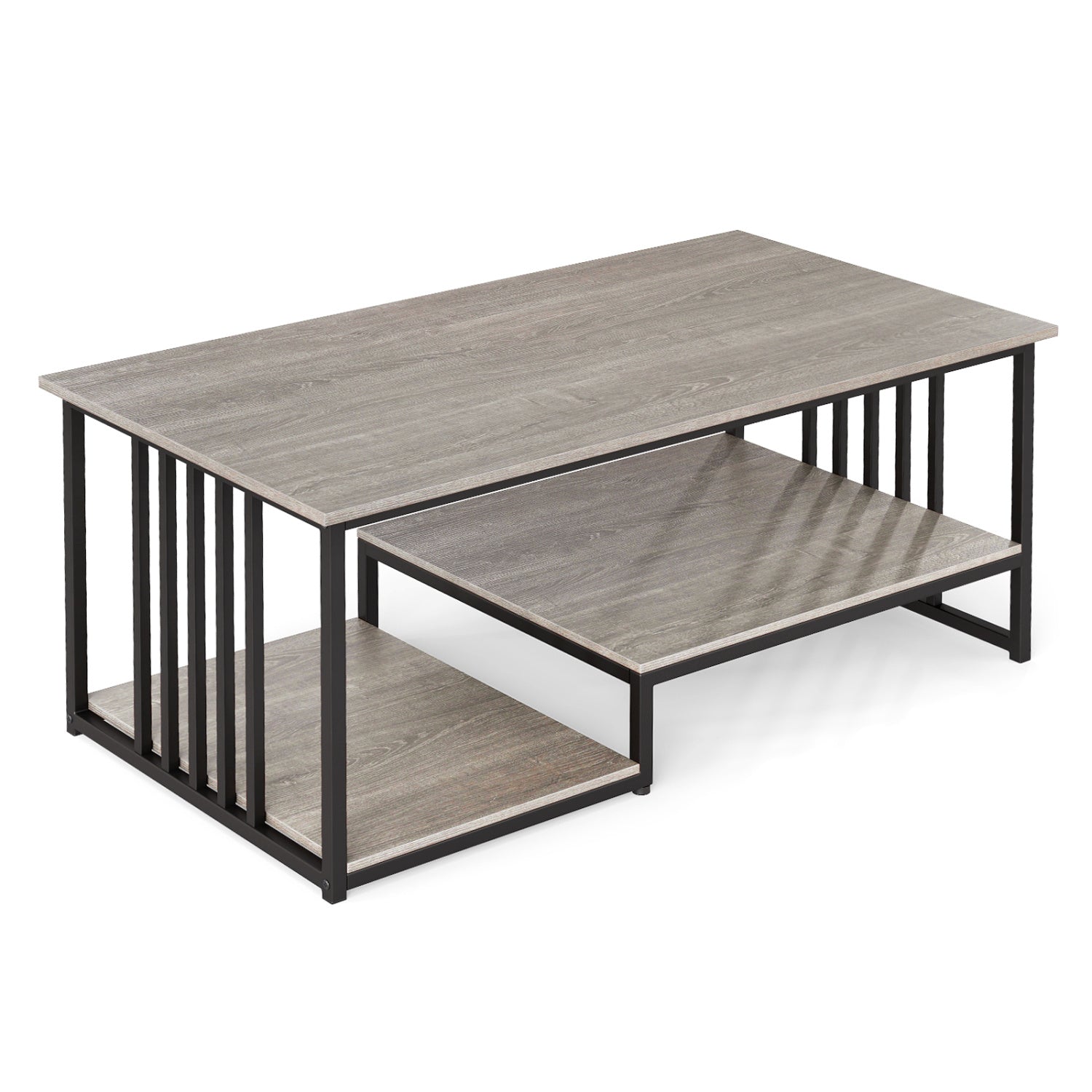 43.5-inch oak coffee table with open 2-tier storage shelf, modern living room furniture by Wilsons Home Store