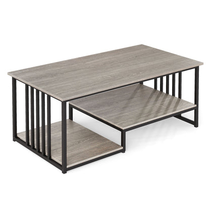 43.5-inch oak coffee table with open 2-tier storage shelf, modern living room furniture by Wilsons Home Store