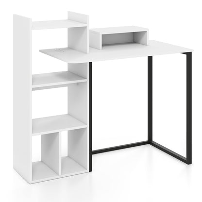 43.5" Computer Desk with Charging Station and Ergonomic Monitor Stand-White