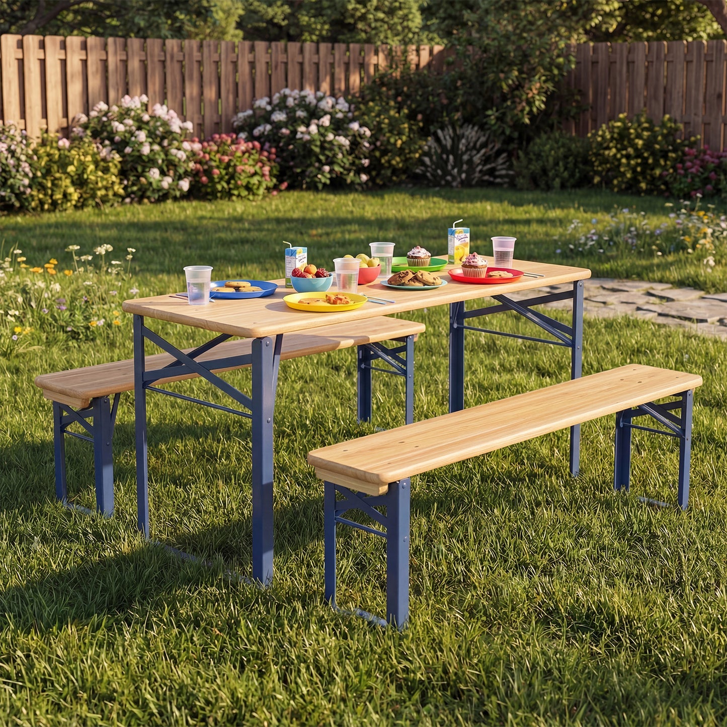43.5 Inch Folding Kids Picnic Table & Bench Set No Assembly Wooden Toddler Table-Black