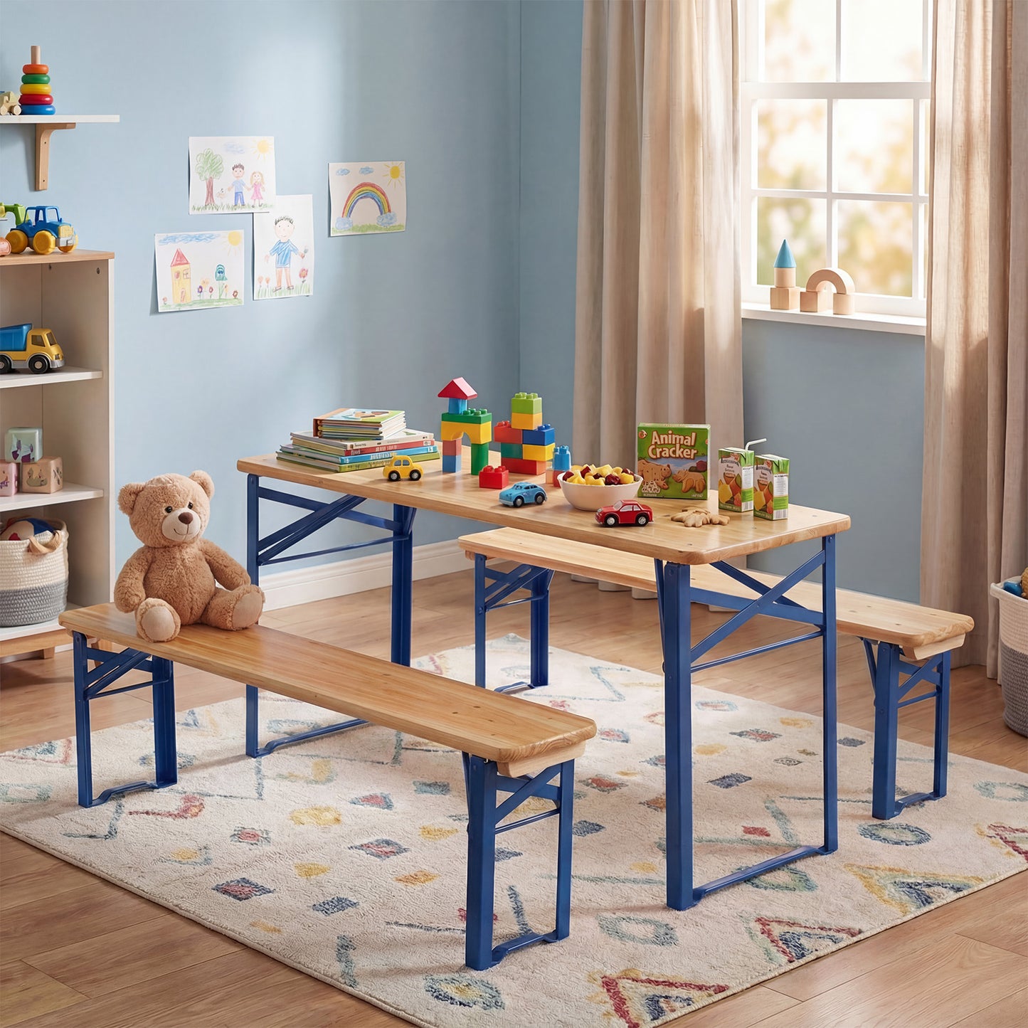 43.5 Inch Folding Kids Picnic Table & Bench Set No Assembly Wooden Toddler Table-Black