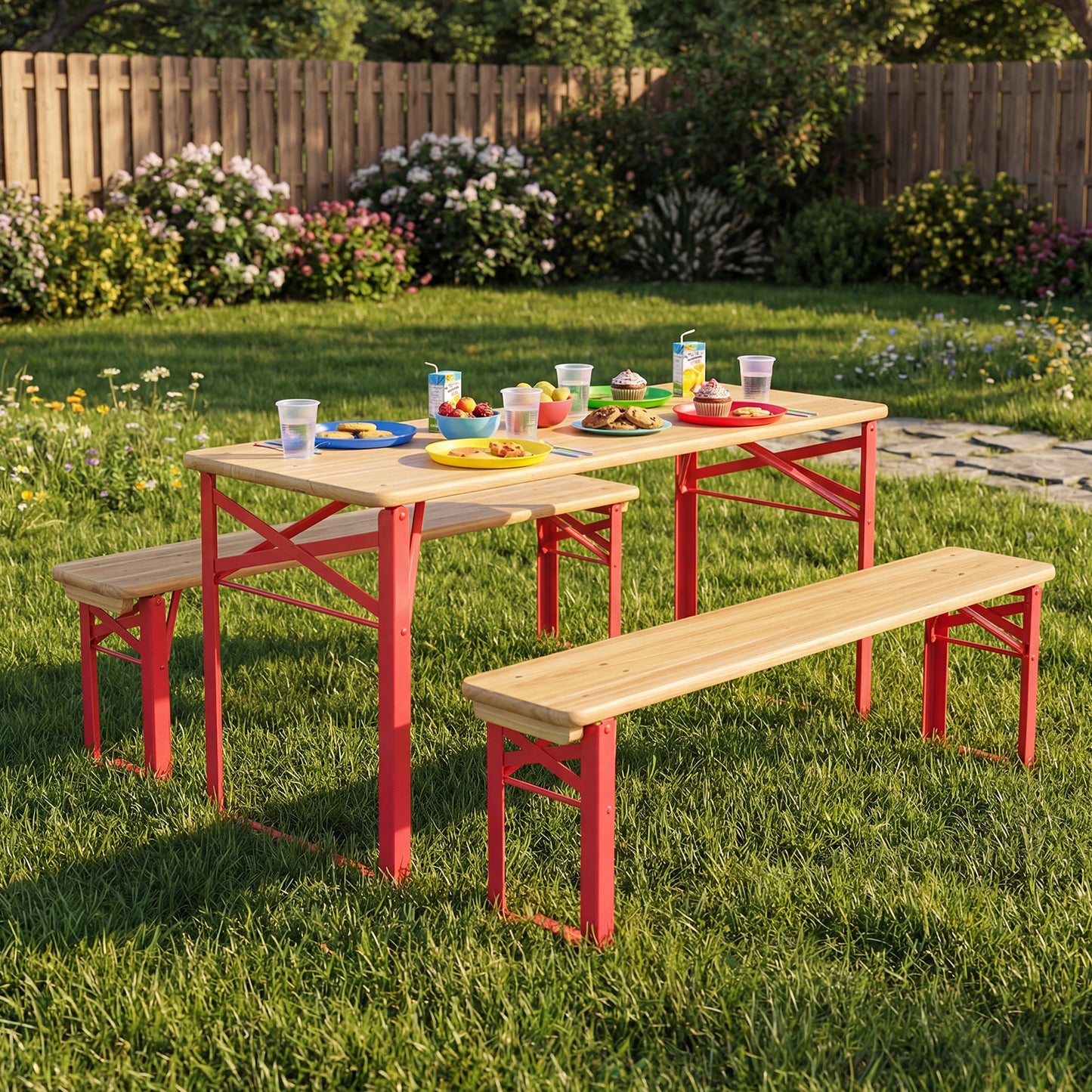 43.5 Inch Folding Kids Picnic Table & Bench Set No Assembly Wooden Toddler Table-Black