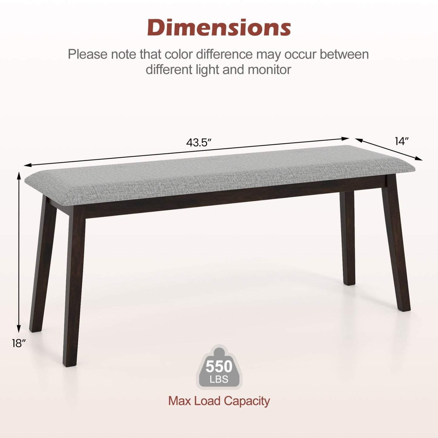 43.5 Inch Upholstered Entryway Bench with Rubber Wood Frame-Beige