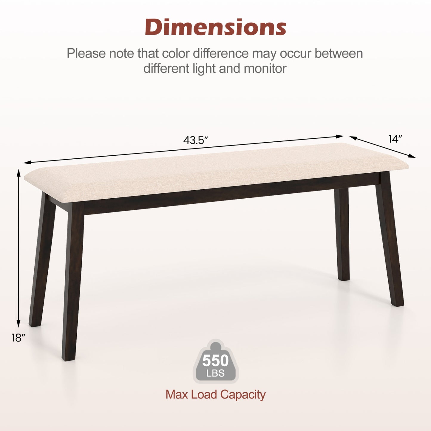 43.5 Inch Upholstered Entryway Bench with Rubber Wood Frame-Beige