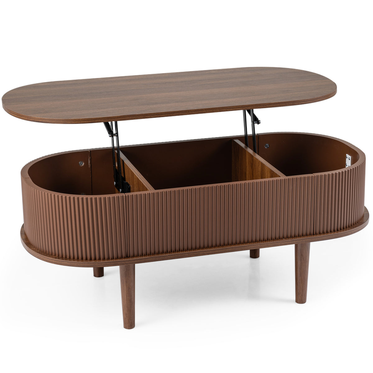 43.5" Oval Lift Top Coffee Table with Storage and Fluted Design for Living Room-Natural