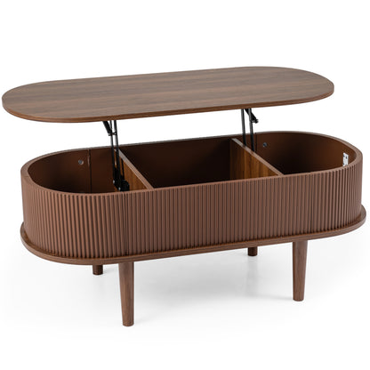 43.5" Oval Lift Top Coffee Table with Storage and Fluted Design for Living Room-Natural