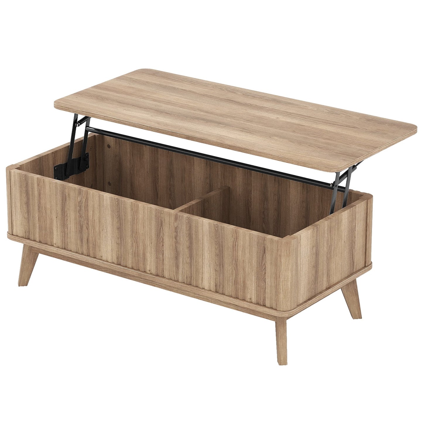 43.5" Rectangle Wooden Fluted Lift Top Coffee Table-Walnut