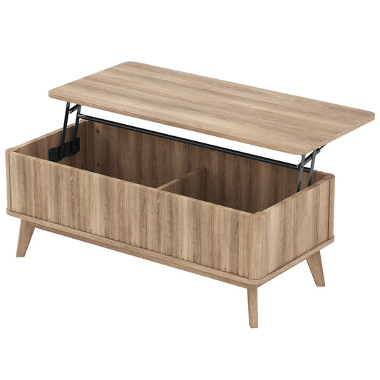 43.5" Rectangle Wooden Fluted Lift Top Coffee Table-Walnut