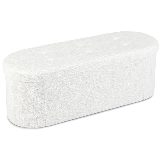 43" Folding Teddy Storage Ottoman Bench with Dividers for Living Room and Bedroom-Beige