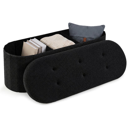 43" Folding Teddy Storage Ottoman Bench with Dividers for Living Room and Bedroom-Beige