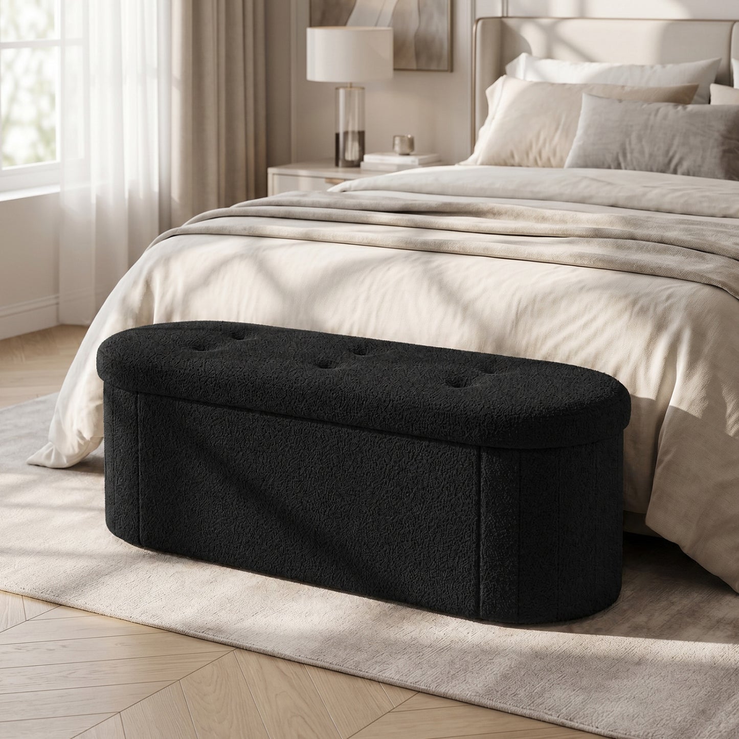 43" Folding Teddy Storage Ottoman Bench with Dividers for Living Room and Bedroom-Beige