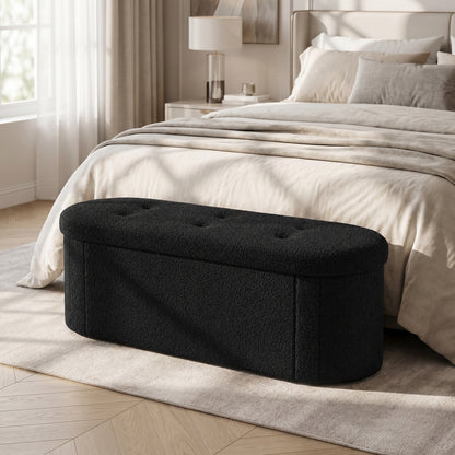 43" Folding Teddy Storage Ottoman Bench with Dividers for Living Room and Bedroom-Beige
