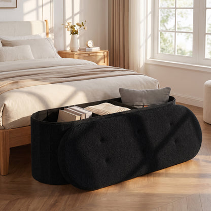 43" Folding Teddy Storage Ottoman Bench with Dividers for Living Room and Bedroom-Beige