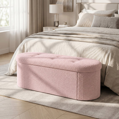 43" Folding Teddy Storage Ottoman Bench with Dividers for Living Room and Bedroom-Beige