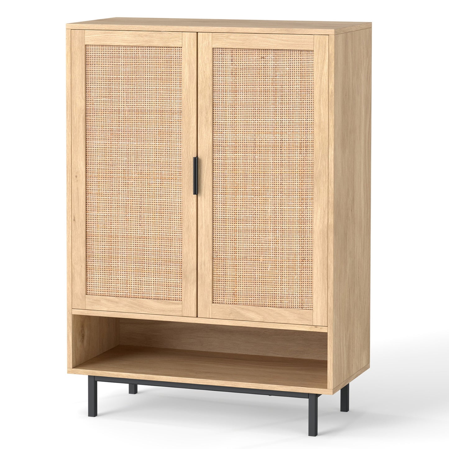 43-inch tall shoe cabinet with six tiers and double doors in natural wood finish, ideal for entryway shoe storage.