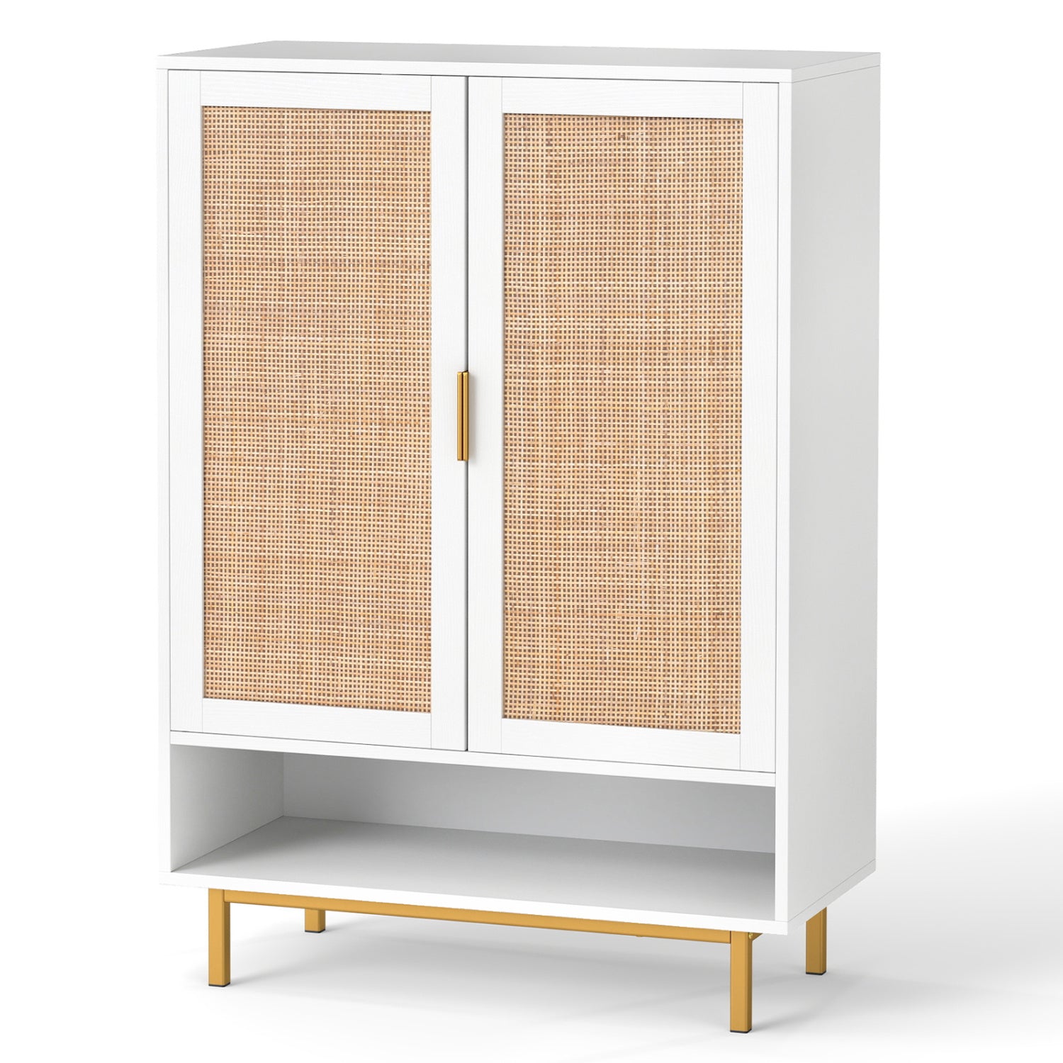 43-inch tall shoe cabinet with six tiers and double doors in natural wood finish, ideal for entryway shoe storage.