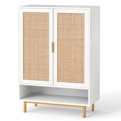 43-inch tall shoe cabinet with six tiers and double doors in natural wood finish, ideal for entryway shoe storage.