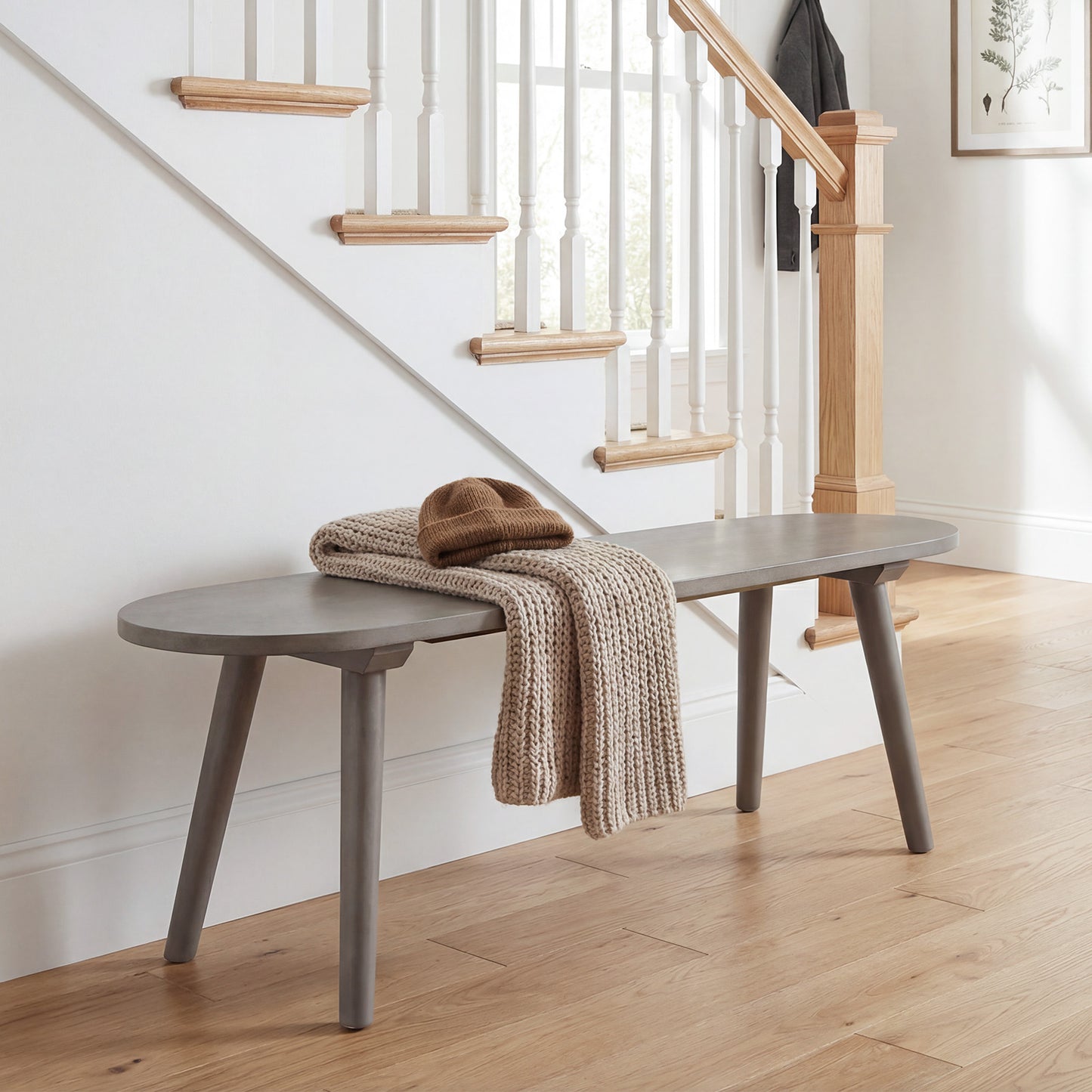 43 Inch Solid Wood Farmhouse Dining Bench Rustic Wooden Entryway Bench with Rubber Wood Legs-Gray