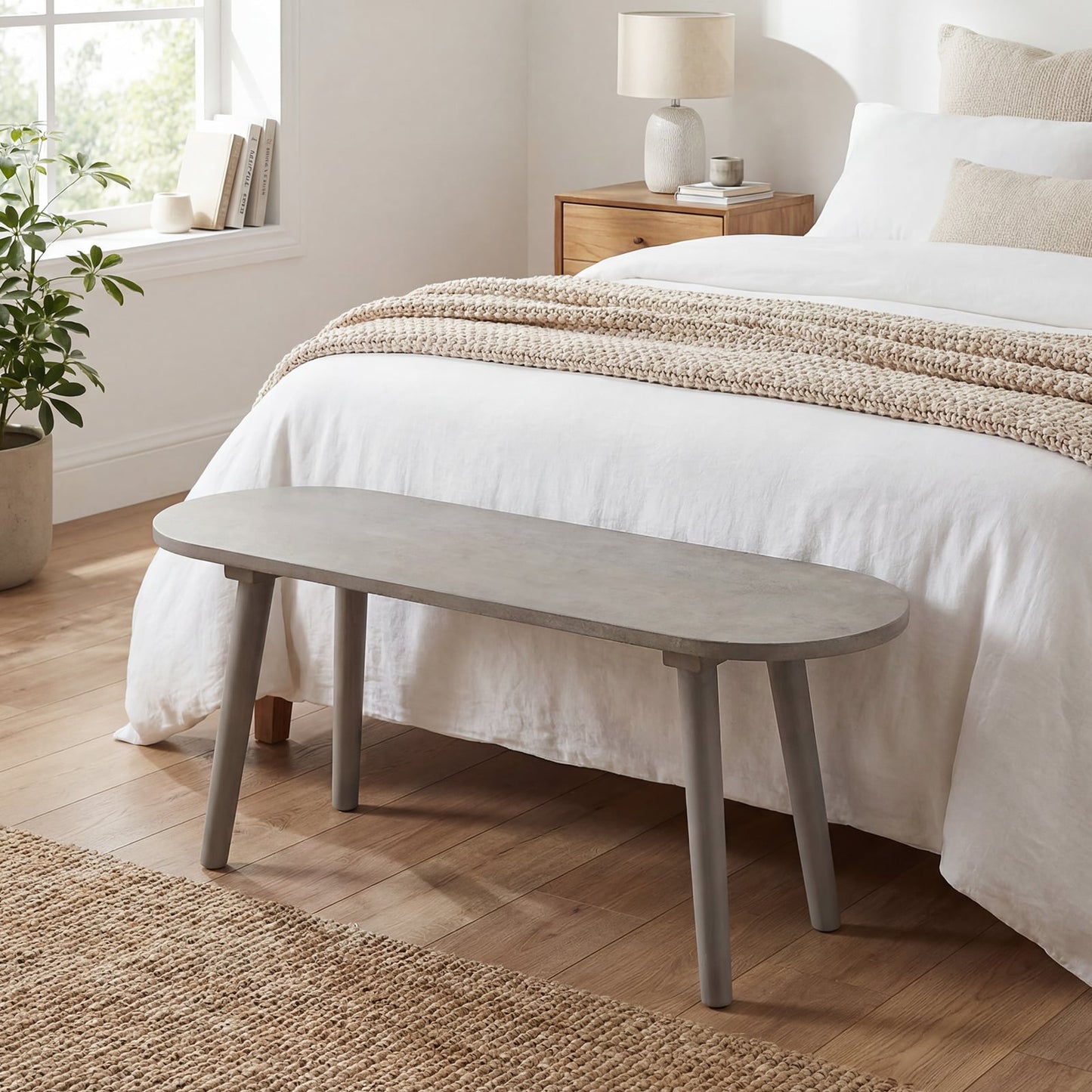 43 Inch Solid Wood Farmhouse Dining Bench Rustic Wooden Entryway Bench with Rubber Wood Legs-Gray