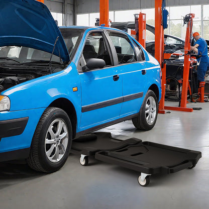 43 Inches Foldable Mechanic Creeper with Padded Headrest and Tool Trays-BK