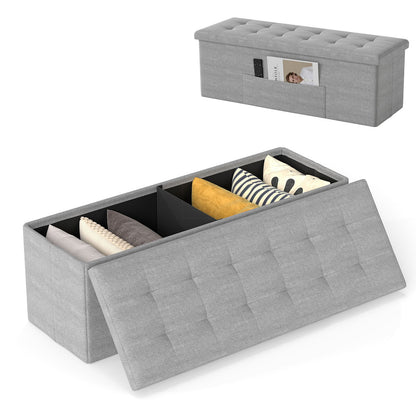 43 Inches Folding Storage Ottoman Bench Linen End of Bed Bench with Padded Seat-Dark Gray