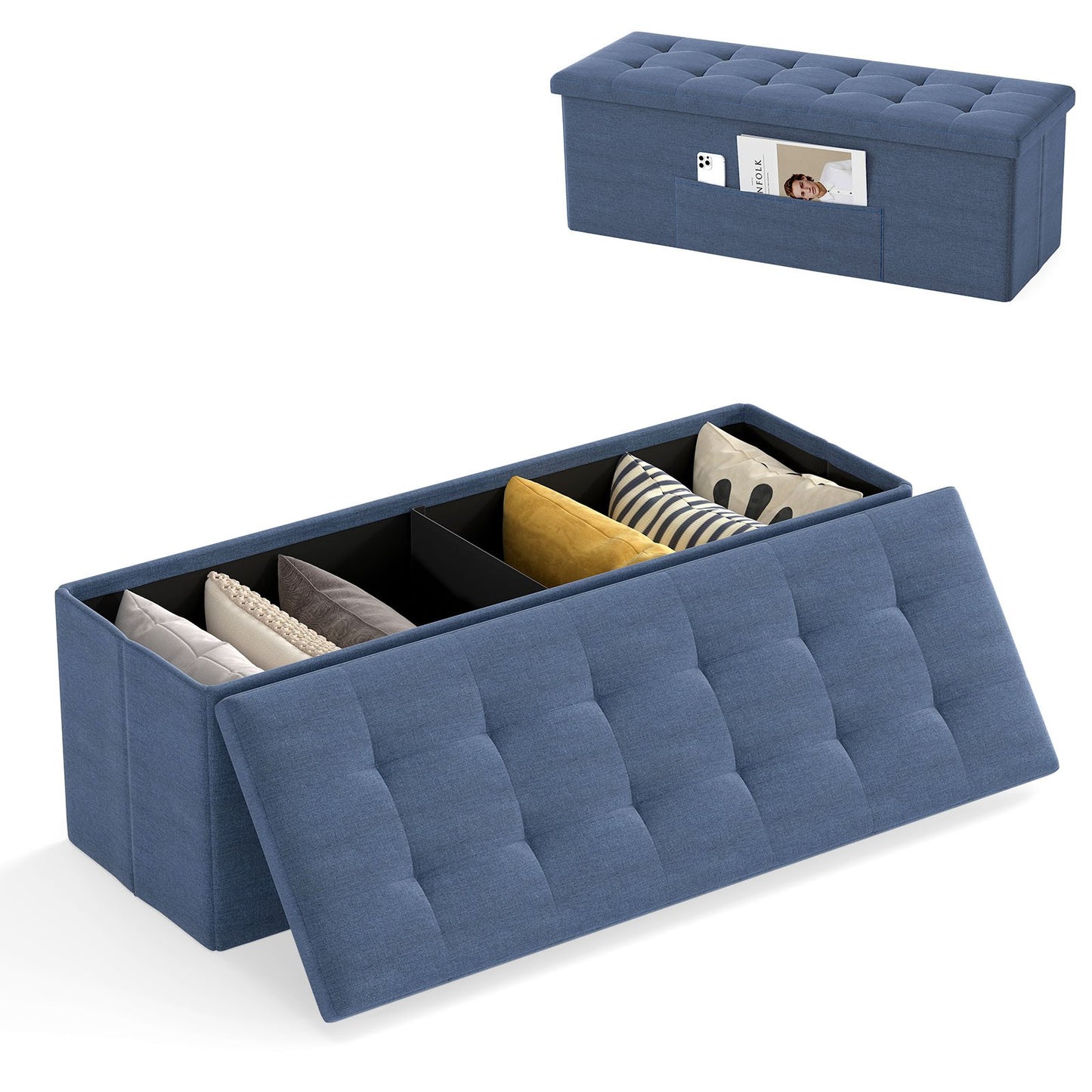 43 Inches Folding Storage Ottoman Bench Linen End of Bed Bench with Padded Seat-Dark Gray