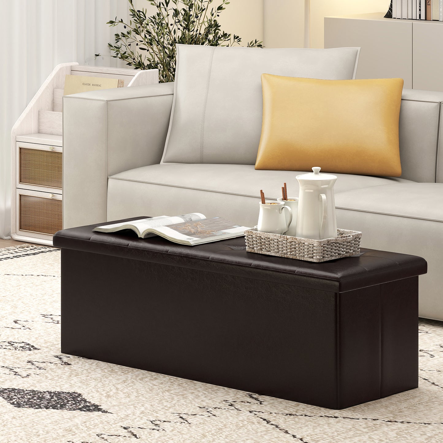 43 Inches Folding Storage Ottoman Bench Foot Rest Stool End of Bed Bench-Black