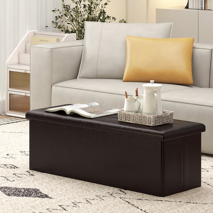 43 Inches Folding Storage Ottoman Bench Foot Rest Stool End of Bed Bench-Black