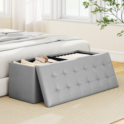 43 Inches Folding Storage Ottoman Bench Foot Rest Stool End of Bed Bench-Black