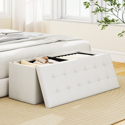 43 Inches Folding Storage Ottoman Bench Foot Rest Stool End of Bed Bench-Black